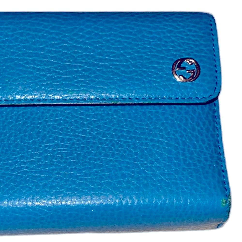 GUCCI Interlocking GG Zip Snap Teal Blue Leather Long Wallet - Picture 10 of 12